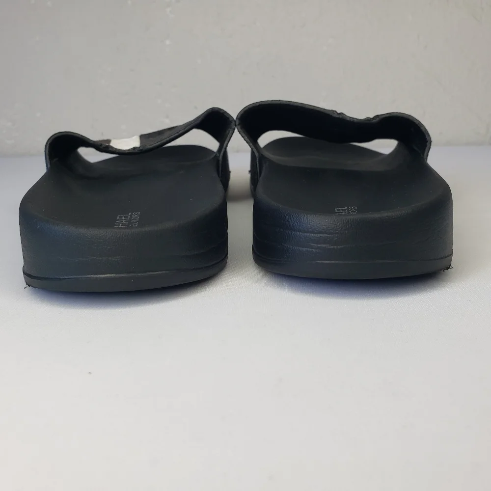 Michael Kors Black Brown Slide Mini Logo Sandals
